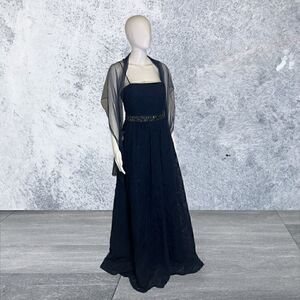 Adrianna Papell Navy Spaghetti Strap Gown W Shall